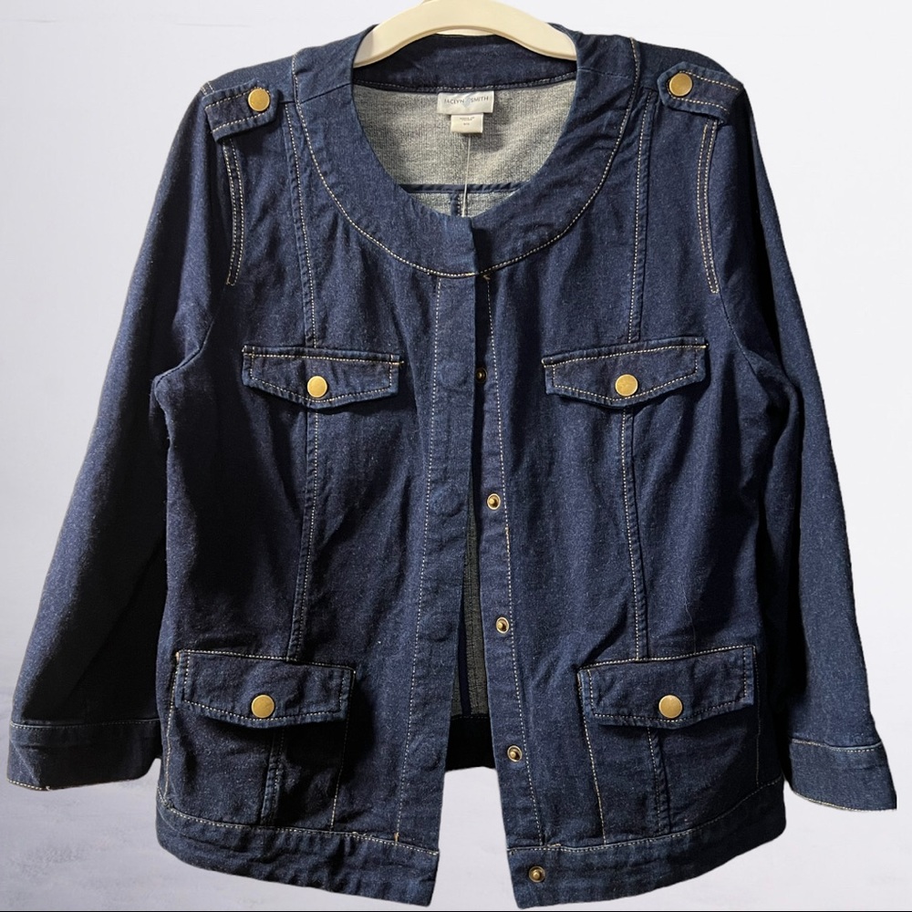 Jaclyn Smith Coastal Grandma Chic Snap Front Denim Jacket Size M